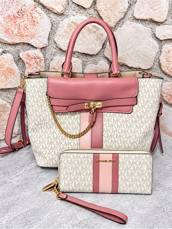 Michael Kors Handbags - Michael Kors Rose Pink Center Stripe Legacy Hamilton Satchel & Matching Wallet